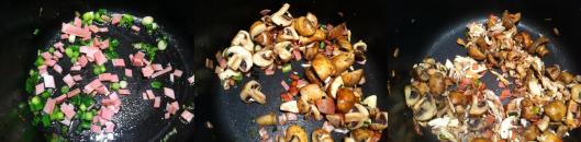 Scallions, mushrooms and bacon