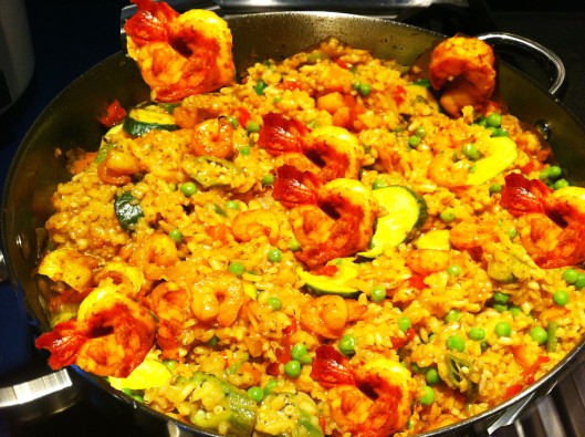 shrimp paella with vegetables